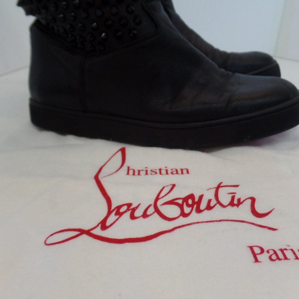Christian Louboutin Sur La Pony Spike Napa Mid Calf Boots Black Leather Size 9 - Picture 12 of 16